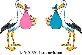 Stork with boy and girl Stork with boy and girl