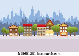 Suburban houses and city Suburban houses and city