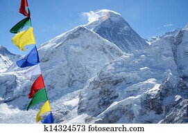 Summit of mount Everest or Chomolungma - highest mountain 