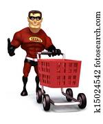 Super Hero with shopping trolley Super Hero with shopping trolley