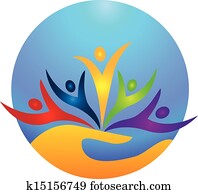 szczęśliwy, ludzie, broniąc, życie, logo