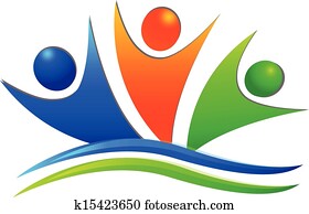 szczęśliwy, swooshes, teamwork, ludzie, logo