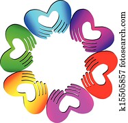 teamwork, hender, gjør, ei, hjerte, logo
