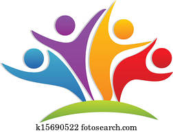 teamwork, szczęśliwy, wzmacniacz, logo