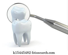Tooth and dental equipment on white background.