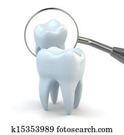 Tooth and dental equipment on white background.