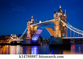 Tower Bridge in London, the UK at night