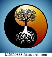 Tree and it's roots in yin yang symbol Tree and it's roots in yin yang symbol