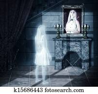 triste, fantasma, olhar, retrato