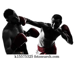 two men exercising thai boxing silhouette two men exercising thai boxing silhouette