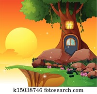 um, casa árvore, perto, a, penhasco