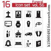 Vector black funeral icons set Vector black funeral icons set