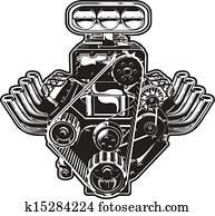 vetorial, caricatura, turbo, motor