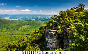 View of the Shenandoah Valley and cliffs seen from Big Schloss in George Washington National Forest, Virginia.