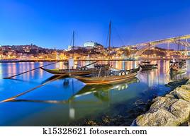 vinho portuário, transporte, barcos, em, porto