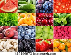 vário, frutas, bagas, ervas, e, legumes