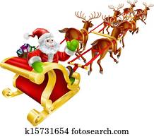 weihnachten, weihnachtsmann, fliegen, in, schlitten weihnachten, weihnachtsmann, fliegen, in, schlitten