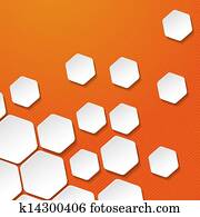 White Paper Hexagon Labels Orange Stripes Background White Paper Hexagon Labels Orange Stripes Background