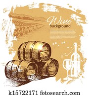 Wine vintage background. Hand drawn illustration. Splash blob retro design 