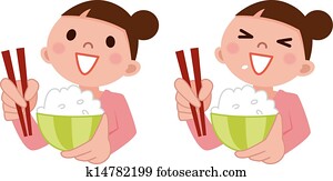 Woman eating delicious rice