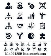 zakelijk, en, management, iconen
