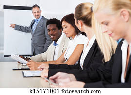 zakendirecteurs, aantekeningen nemd, gedurende, een, vergadering