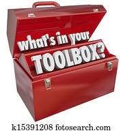 é, em, seu, toolbox, vermelho, ferramenta metal, caixa, habilidades, experiência