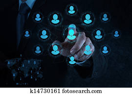 üzletember, kéz, kitérővágány, emberi találékonyság, crm, és, társadalmi, média