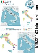 איטליה, מפות, עם, סמנים