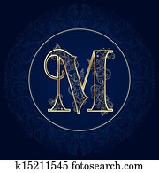 בציר, פרחוני, alphabet,, מכתב *m*