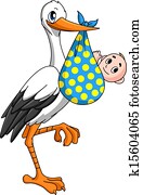 חסידה, עם, תינוק של יילוד