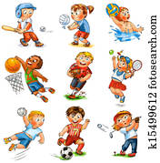 ילד, השתתפות, ב, sports., hand-drawn