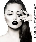 לבן שחור, ברונט, portrait., *עכשיוי, קוויאר, גזור