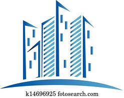 מודרני, כחול, בנינים, לוגו