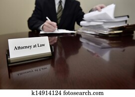 עורך דין, בשולחן, עם, כרטיס ביקור