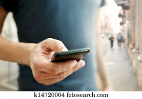 צילום מקרוב, של, a, איש, להשתמש, נייד, חכם, טלפן