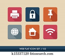 רשת, apps, ריבוע, דירה, איקונים, set.