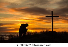 שקיעה, איש, של, תפילה