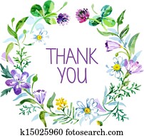 תודה כרטיס, עם, וואטארכולור, פרחוני, bouquet., וקטור, דוגמה