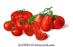 תרכובת, של, שונה, עגבניות אדומות, סוגים, grouped., airbrushe, illustration., בלבן, background,, הפל צללים, ו, לגזוז שביל, included.