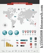 發貨, 後勤, infographic, 世界地圖, 圖象, 集合, illustration.