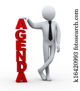 3d businessman with word agenda 3d businessman with word agenda
