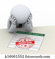 3d upset business man after loan application rejection
