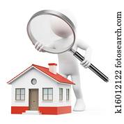 3d, weiß, leute., sehen, haus