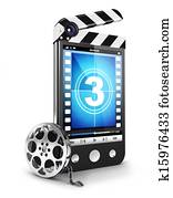 3d, וידאו, smartphone, מושג