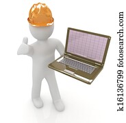 3d, קטן, אנשים, -, an, הנדס, עם, ה, מחשב נייד