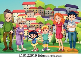 A family at the hilltop across the neighborhood A family at the hilltop across the neighborhood