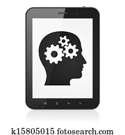 Advertising concept: Head With Gears on tablet pc computer