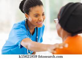 africaine, monde médical, infirmière, réconfortant, personne agee, patient