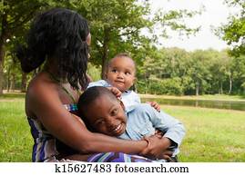 africano, madre, y, ella, niños